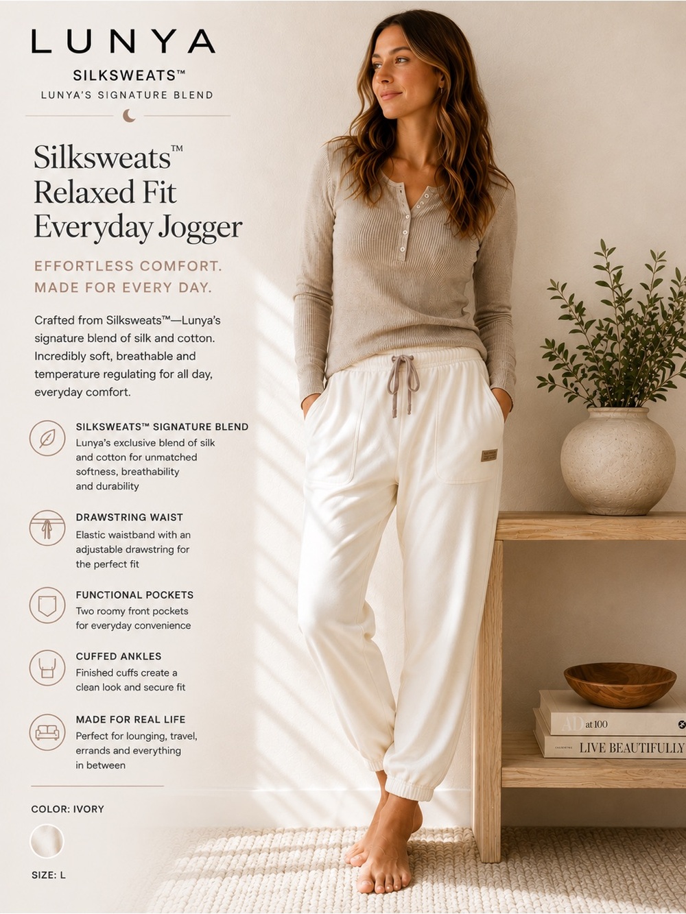 Lunya Silksweats Relaxed-Fit Everyday Joggers — Upscale Washable Silk Blend